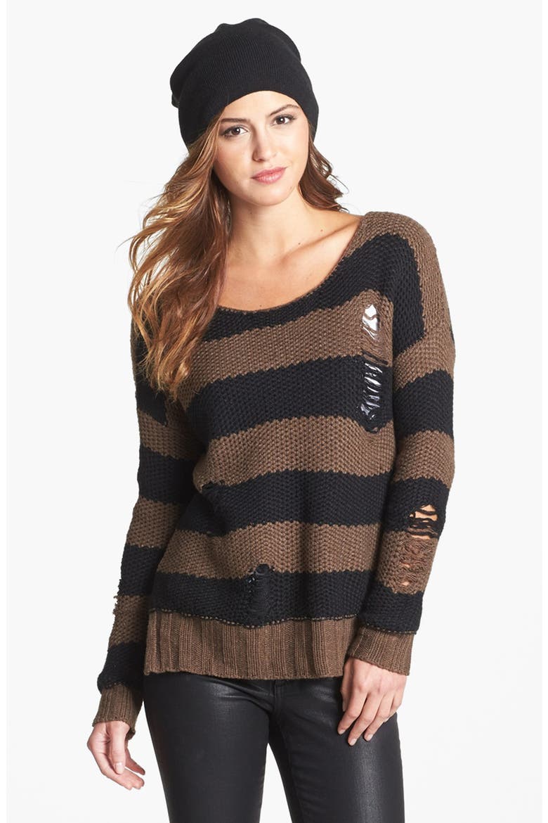 Shredded Stripe Sweater, Alternate, color, BLACK/ OAK