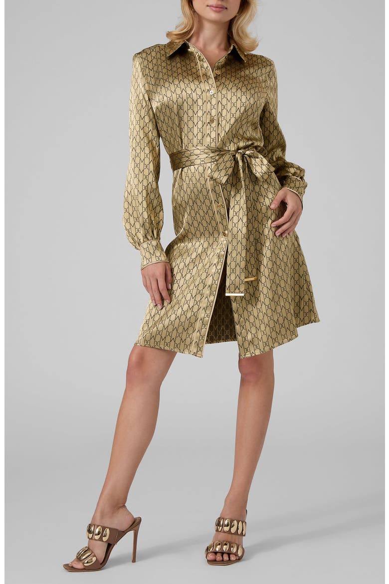 Sienna Belted Long Sleeve Shirt Dress, Main, color, GOLD