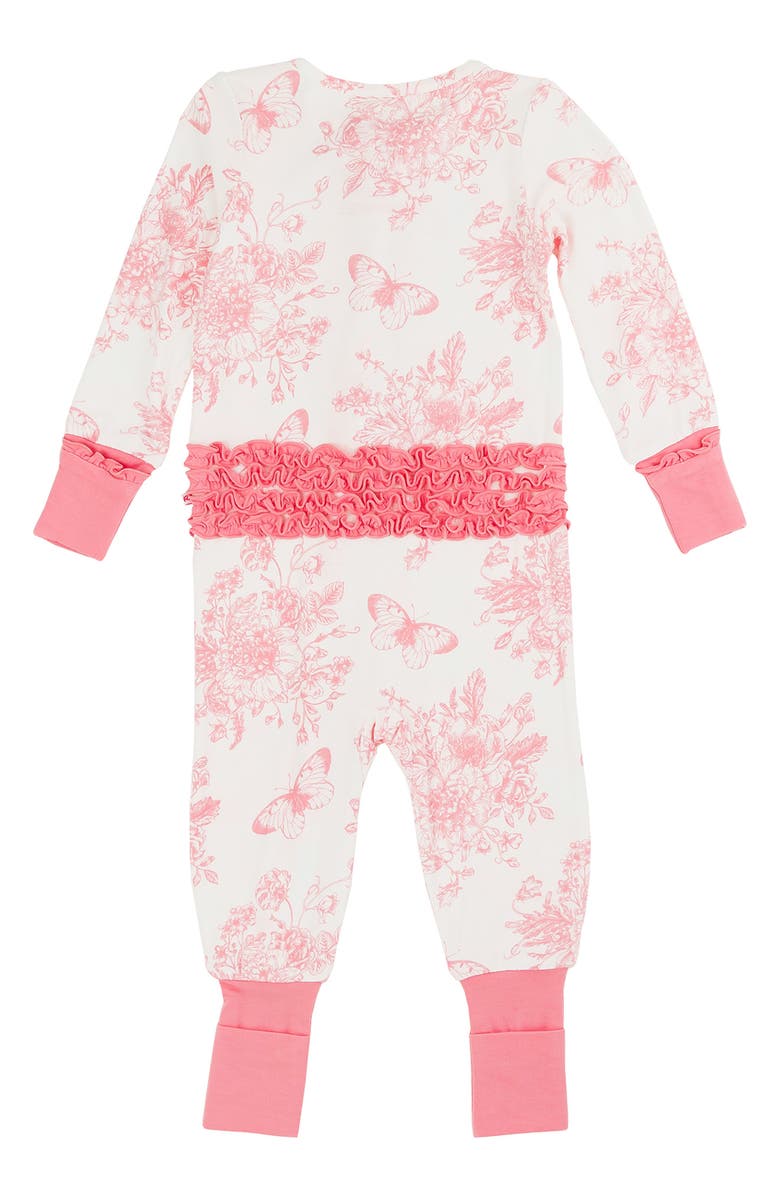 RuffleButts Butterfly Print Ruffle Convertible Romper, Alternate, color, White/Pink