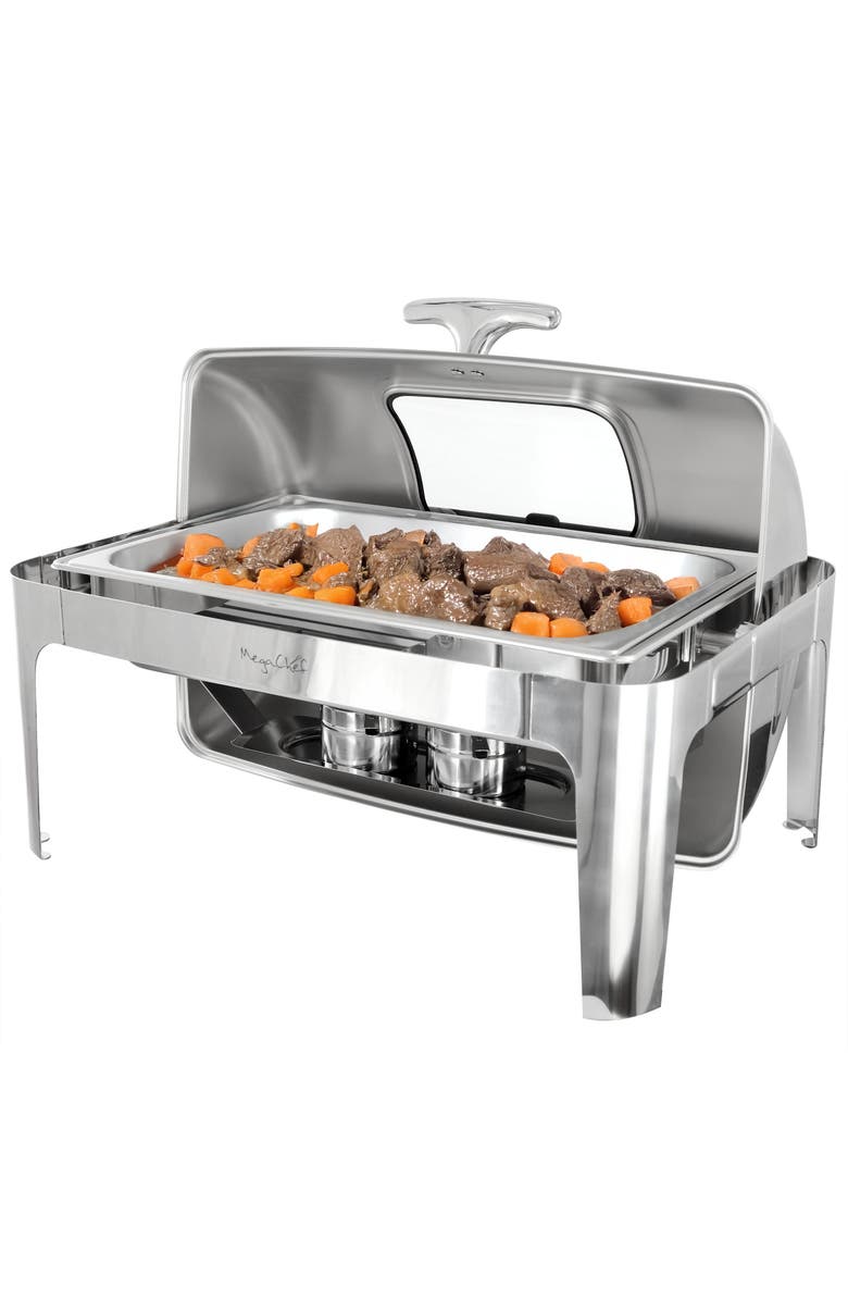 Megachef 9.5 Quart Oblong Roll Top Stainless Steel Professional Chafing Dish/Food Warmer/Buffet Server with Window, Main, color, Silver