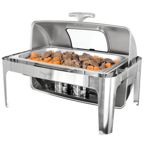 9.5 Quart Oblong Roll Top Stainless Steel Professional Chafing Dish/Food Warmer/Buffet Server with Window