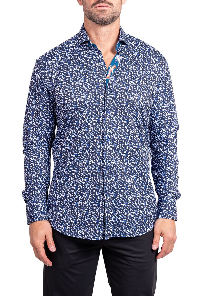 Einstein Stretch Ascension Contemporary Fit Button-Up Shirt, Main, color, BLUE