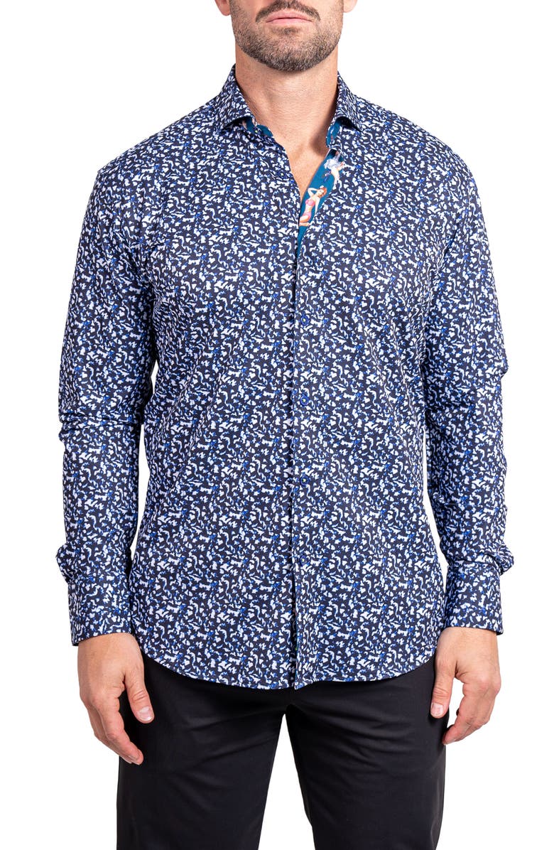 Maceoo Einstein Stretch Ascension Contemporary Fit Button-Up Shirt, Main, color, Blue