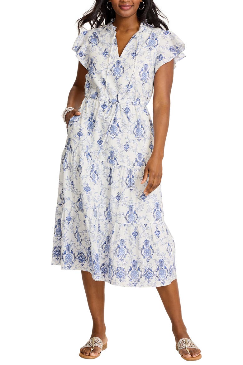 Noble Pineapple Midi Dress, Main, color, WHITE/ BLUE