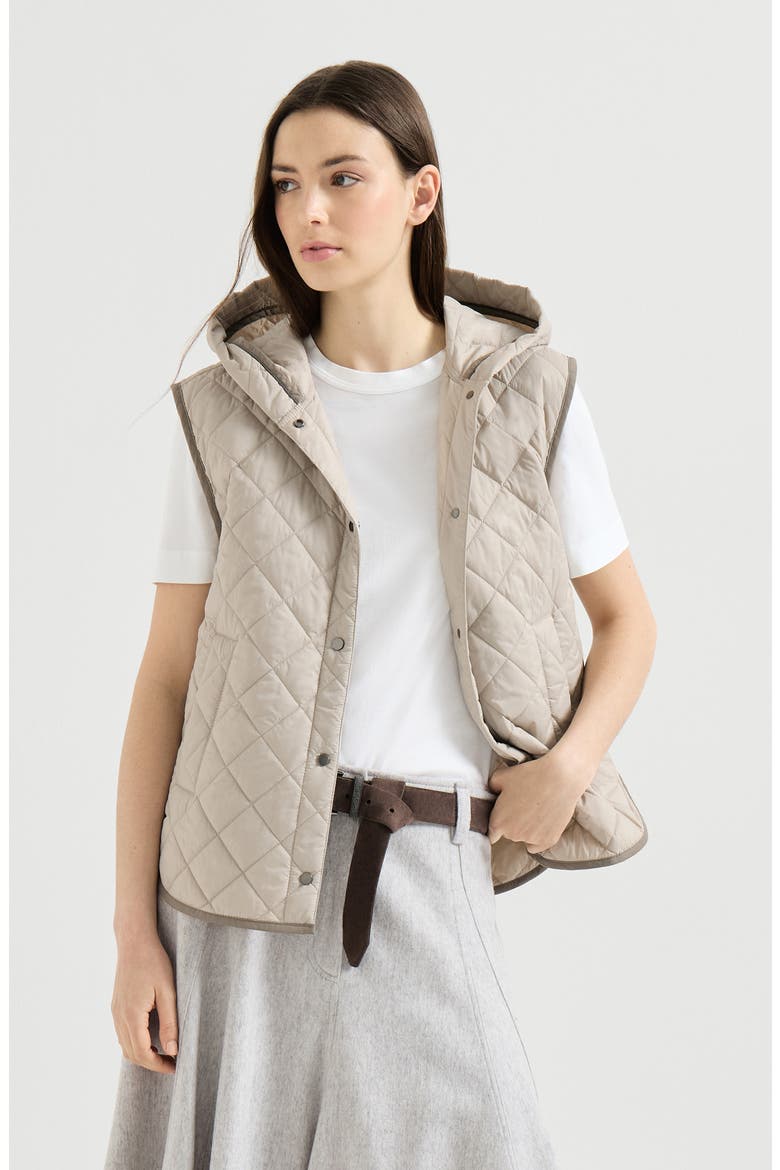 Lightweight matte nylon quilted vest with Thermore® padding and hood, Main, color, Light Grey