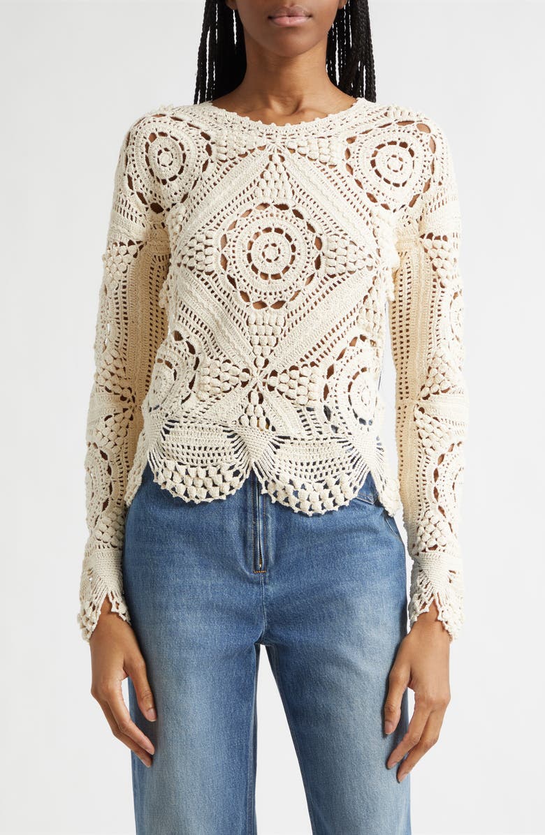 Ulla Johnson Eugnie Cotton Crochet Top, Main, color, Cowrie