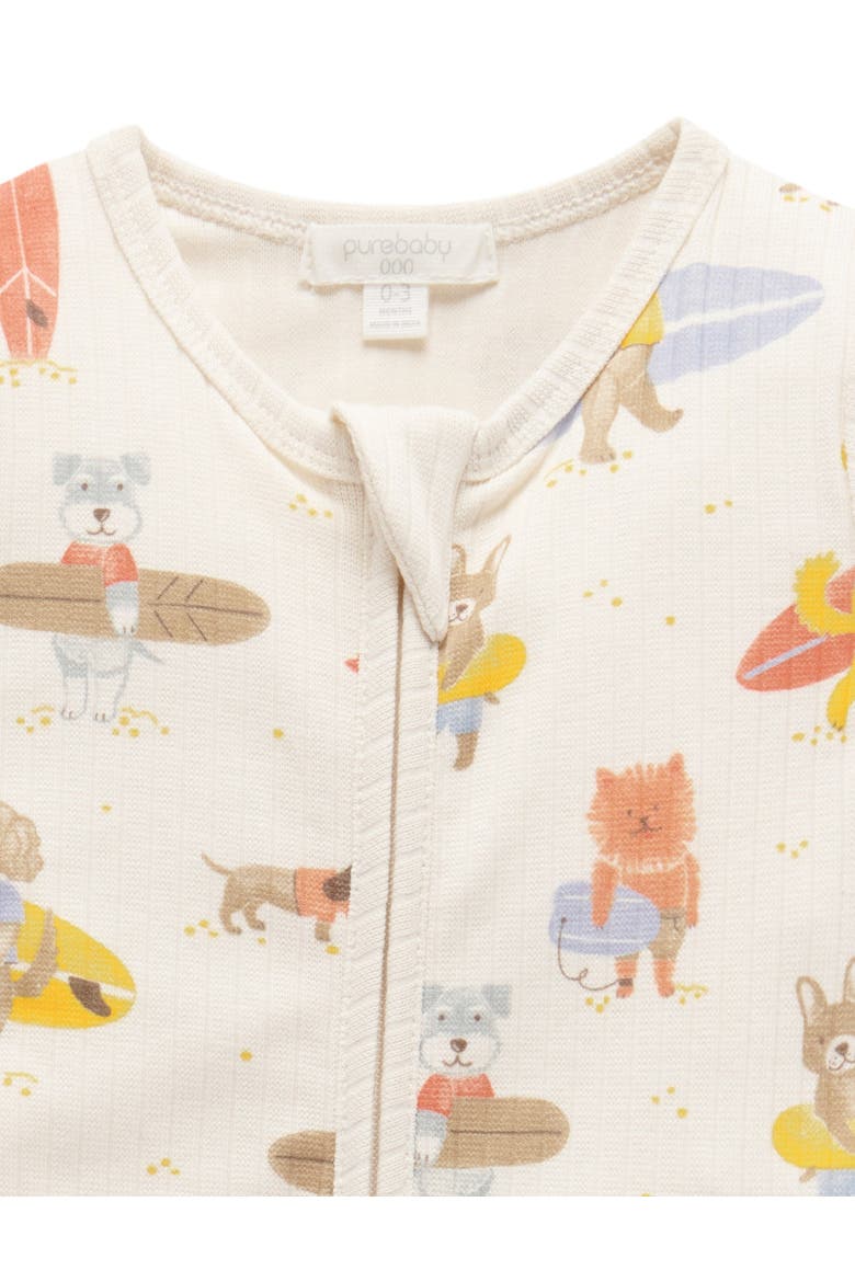 Rib Zip Short Sleeve Romper, Alternate, color, Little Surfing Dogs Print
