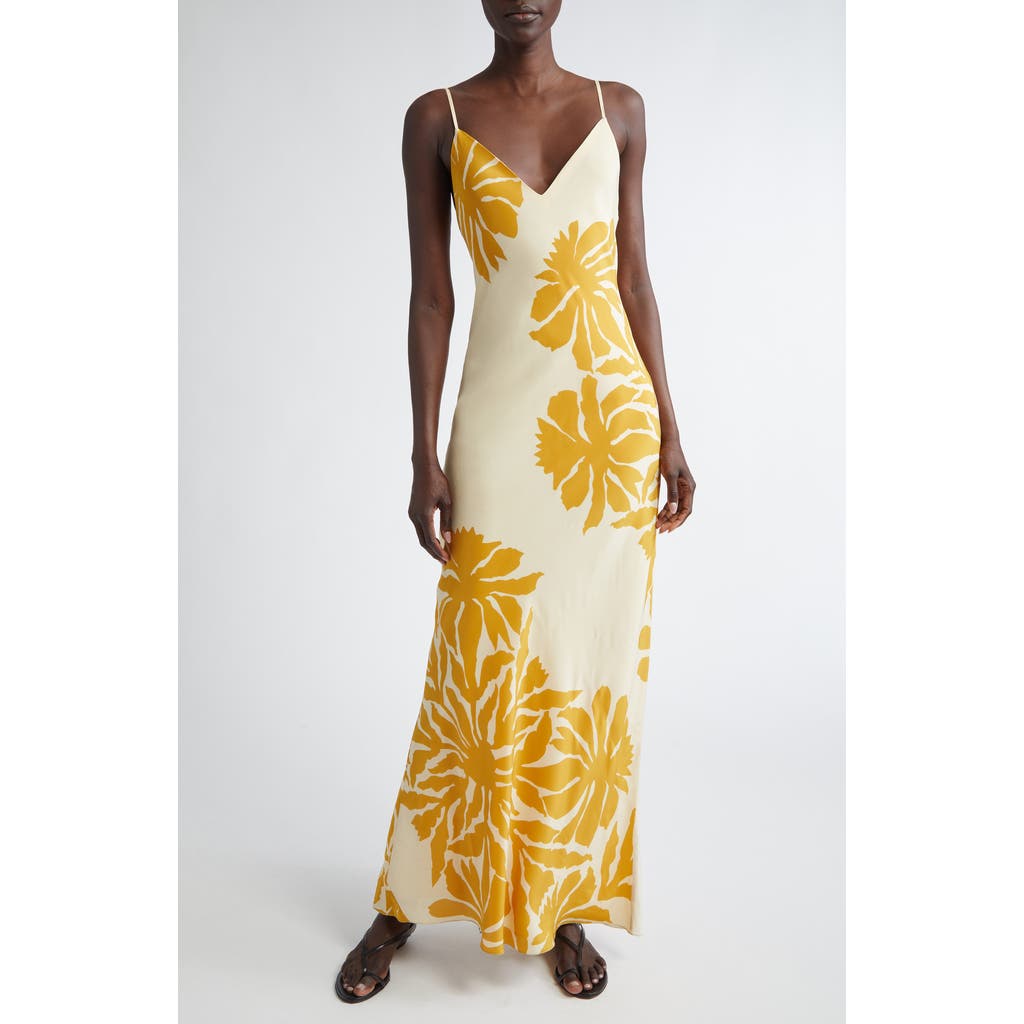 Johanna Ortiz Tropical Harmony Silk Maxi Dress In Clavel Ecru/yellow