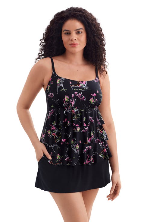 Faux Ruffle Skirtini Long Torso Swimsuit