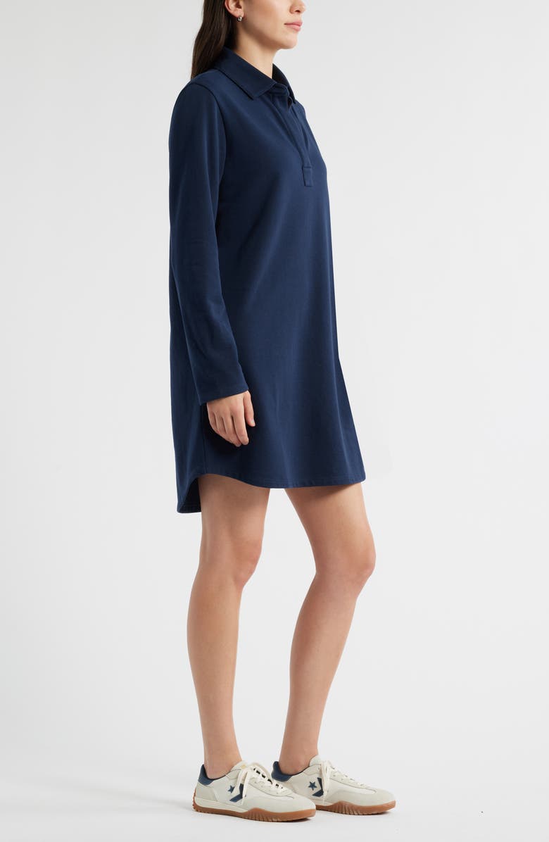Caslon<sup>®</sup> Long Sleeve French Terry Polo Dress, Alternate, color, Navy Still