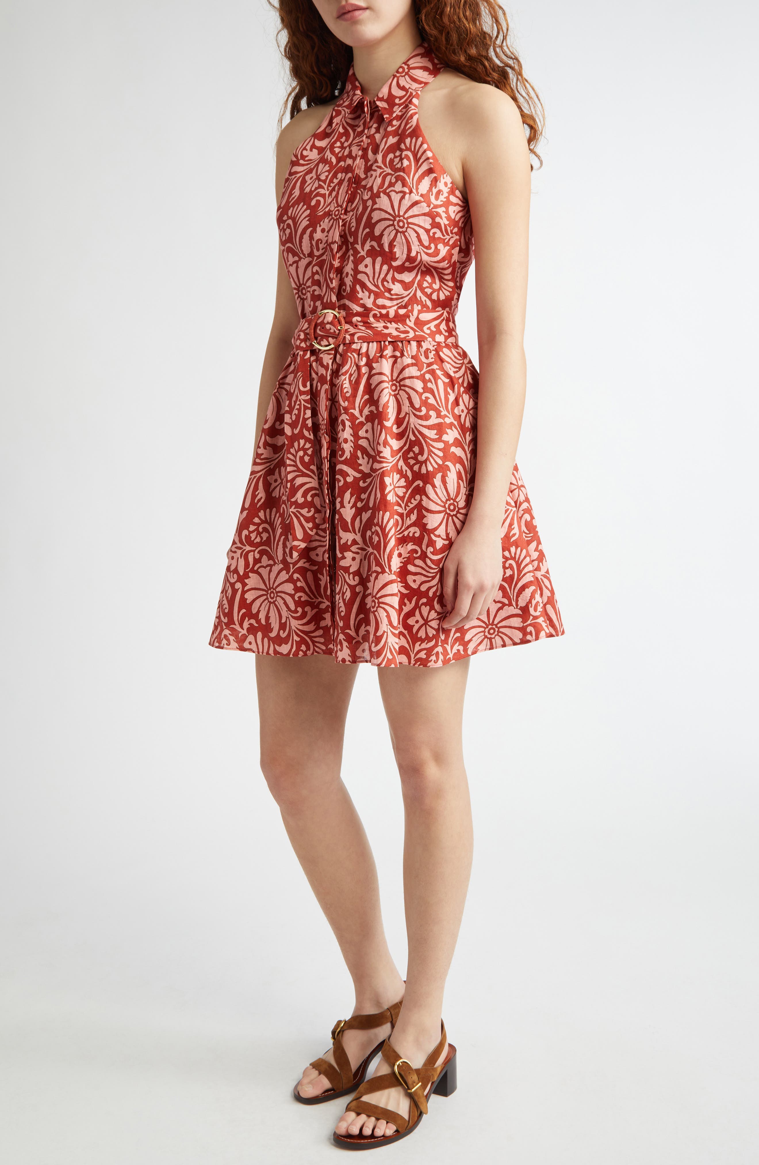 Veronica Beard Beau Floral Sleeveless Linen Shirtdress