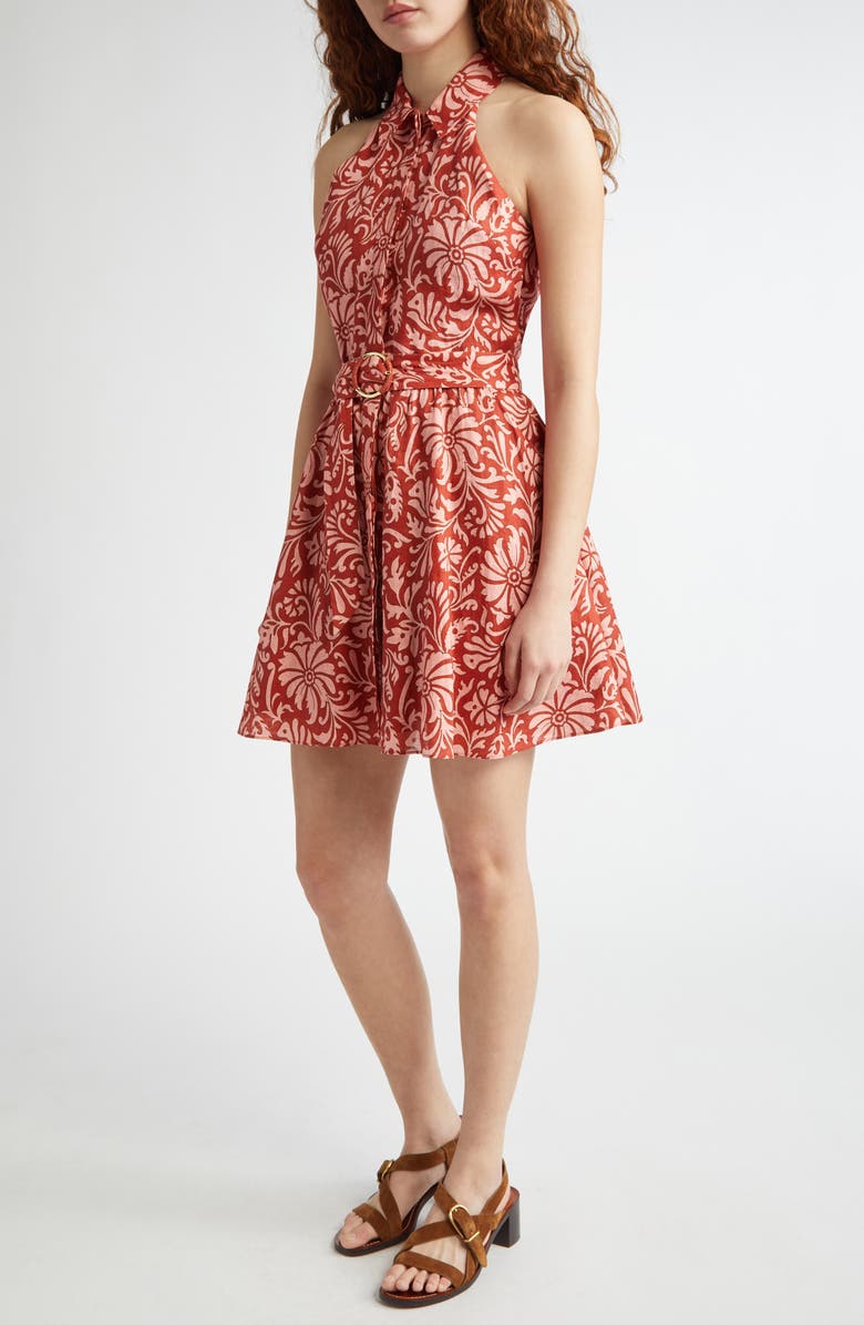 Veronica Beard Beau Floral Sleeveless Linen Shirtdress, Main, color, Dark Persimmon Multi