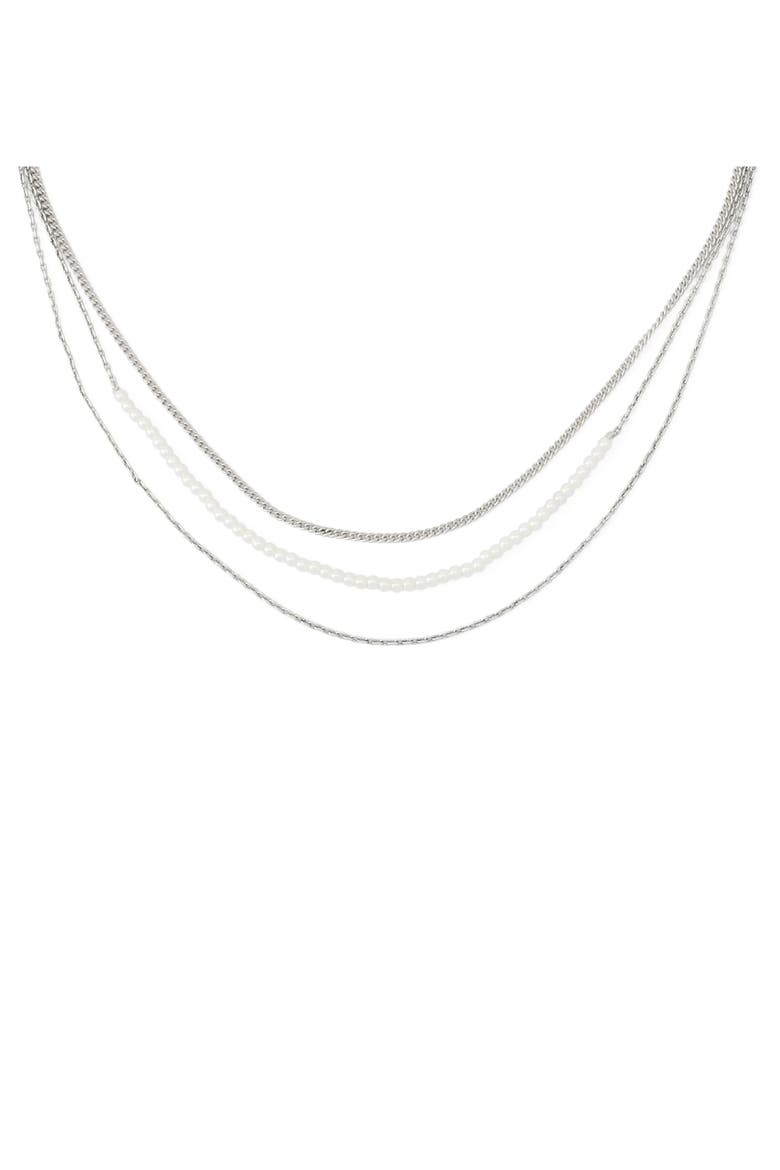 Layered Faux Pearl & Mixed Link Necklace, Alternate, color, PEARL/ WARM SILVER
