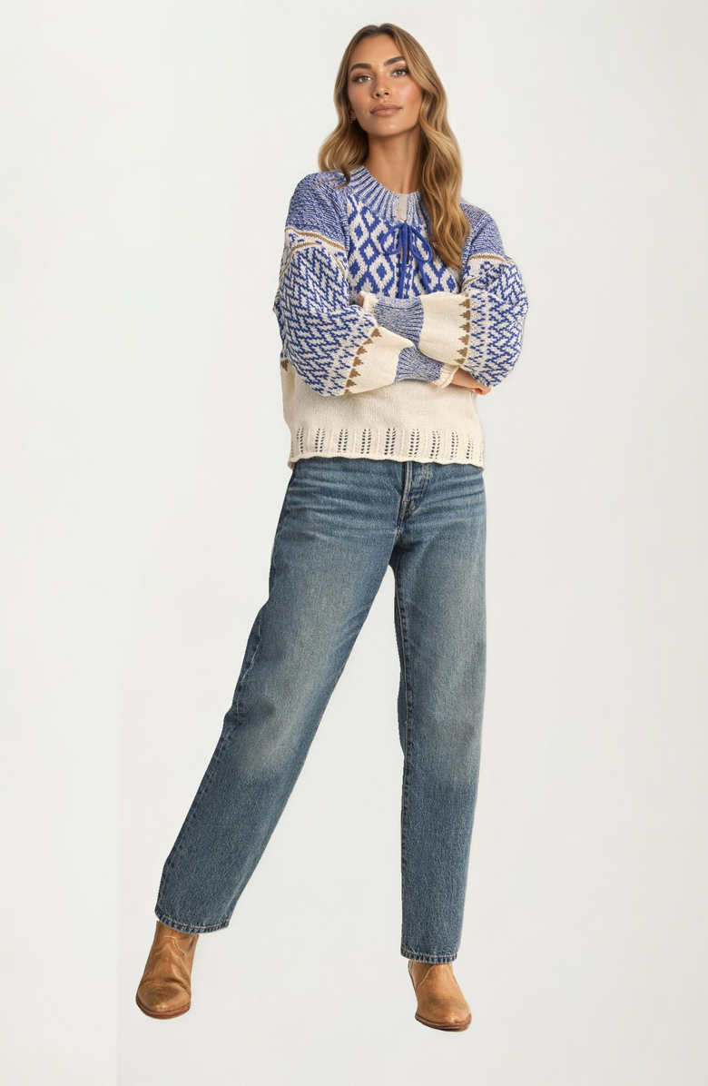 Knit and Lounge Fair Isle Tie-Neck Knitted Sweater, Alternate, color,