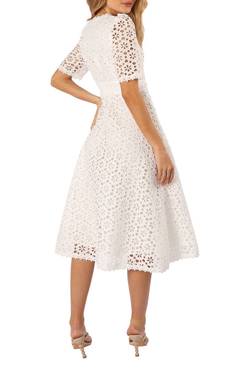 Petal & Pup Camellia Floral Eyelet Cotton Midi Dress, Alternate, color, White