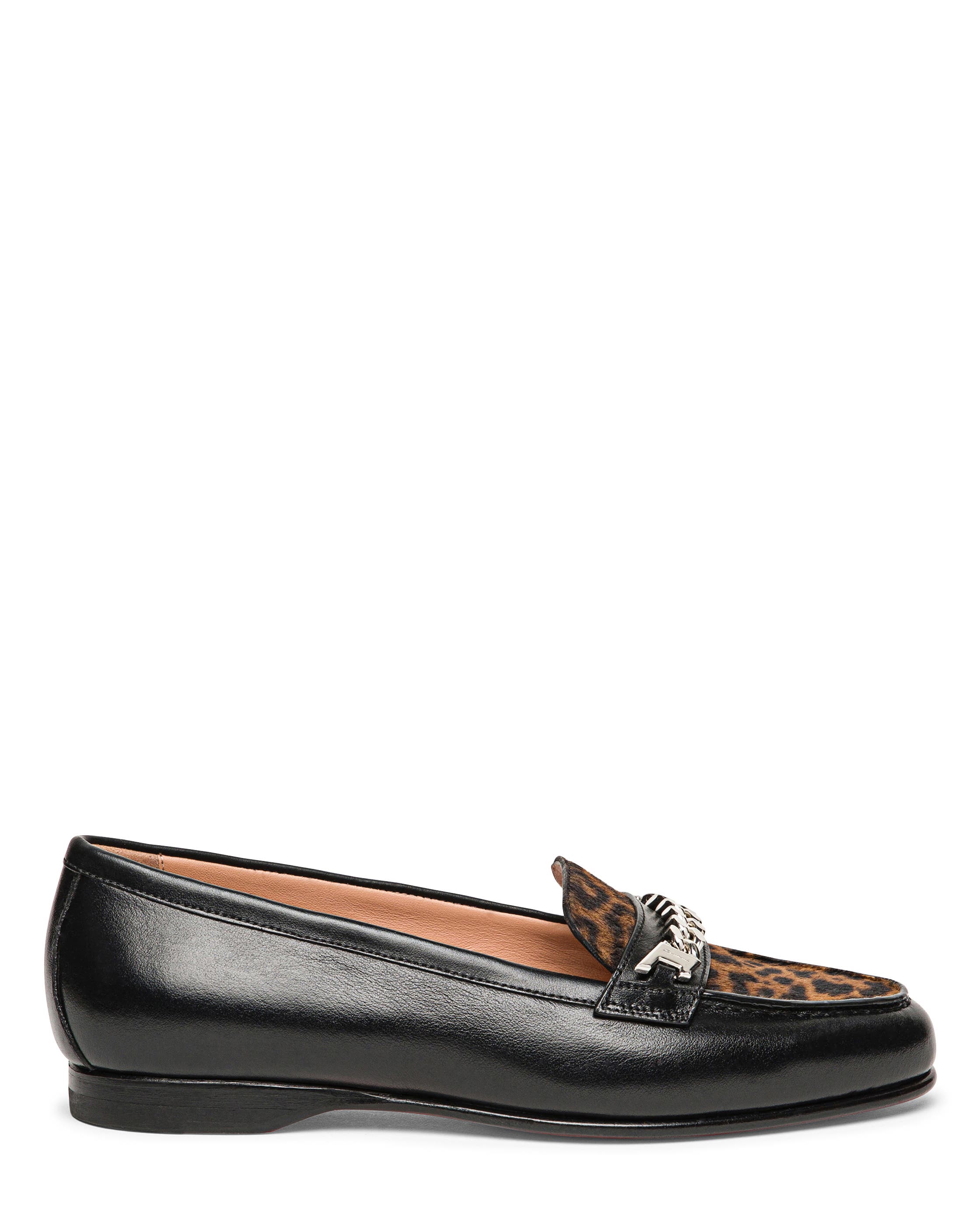 Santoni Women's Leather and Calf Hair Andrea Loafer, Main, color, Black