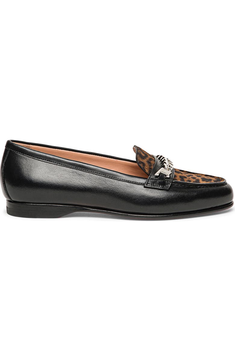 Santoni Women's Leather and Calf Hair Andrea Loafer, Main, color, Black