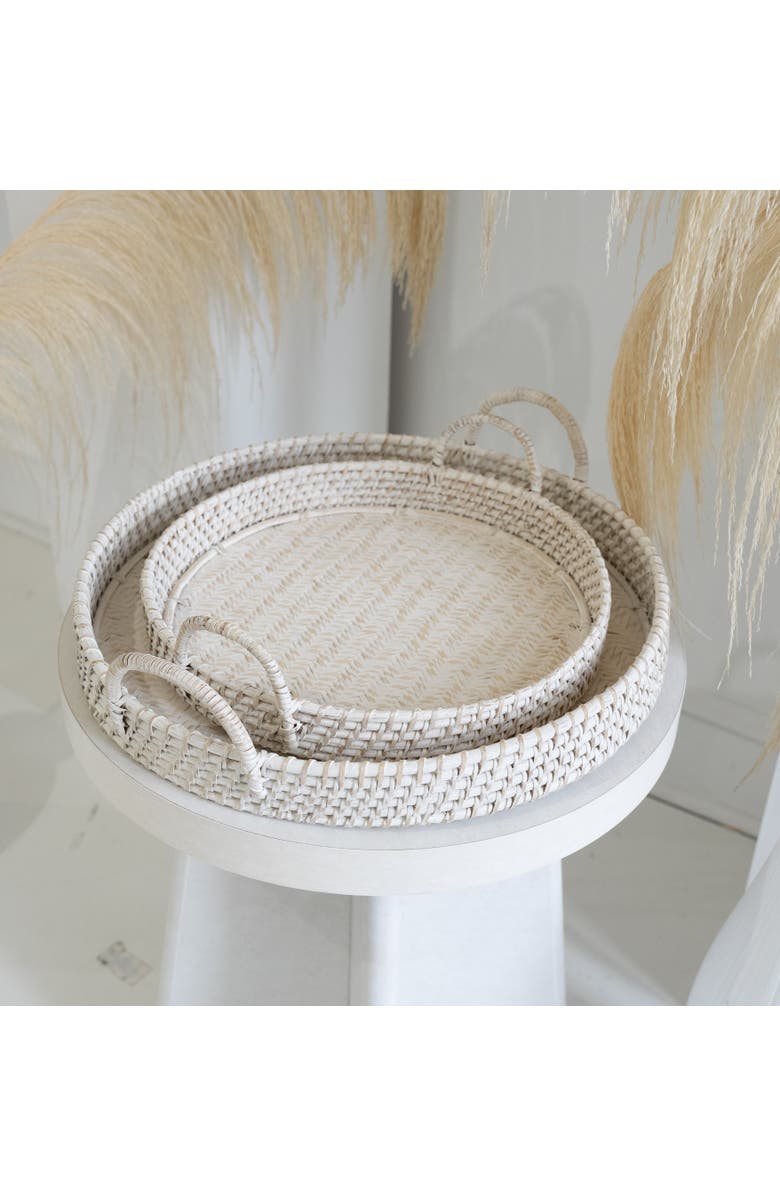 Wicker Village Round Rattan Tray, Alternate, color, White Large