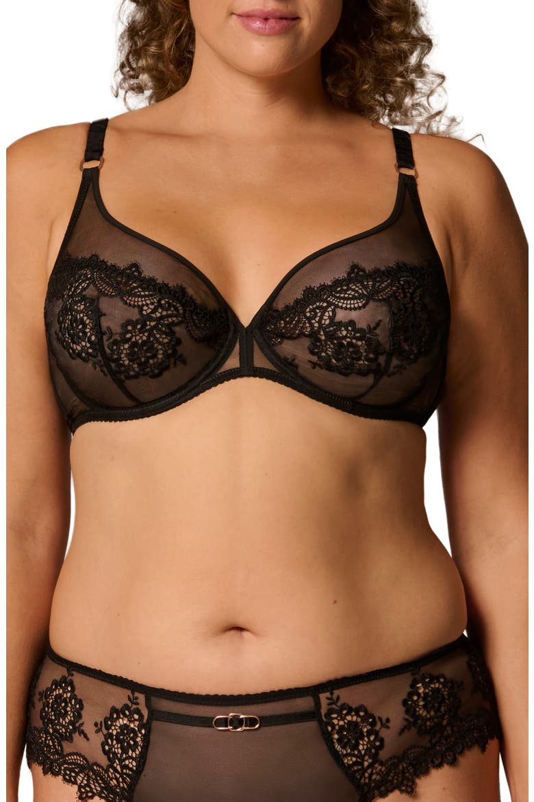 Idole Sheer Underwire Plunge Bra, Alternate, color, BLACK