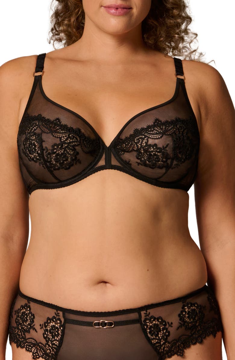 Simone Perele Idole Sheer Underwire Plunge Bra, Alternate, color, Black