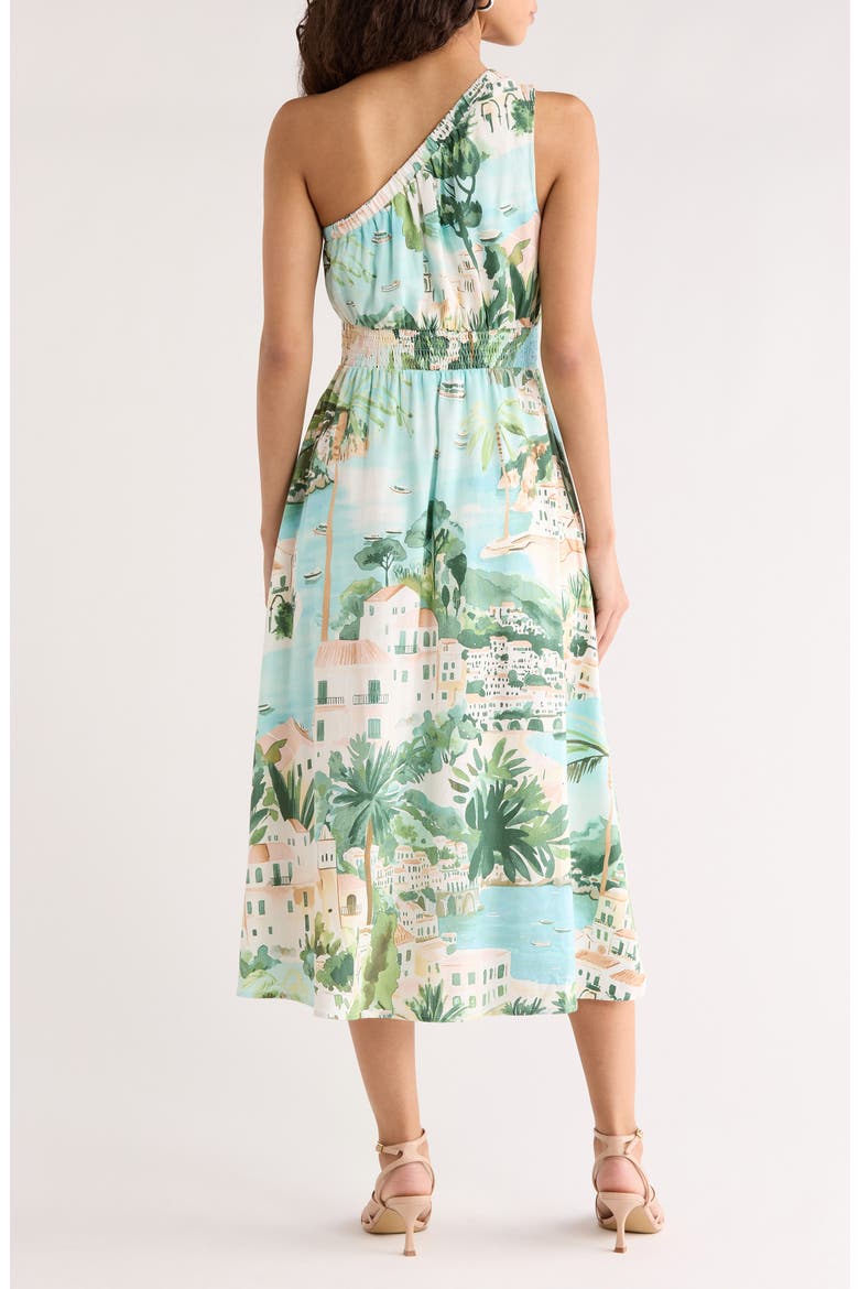 Piti Town Islay Smocked One-Shoulder Midi Dress, Alternate, color, AQUA-MULTI
