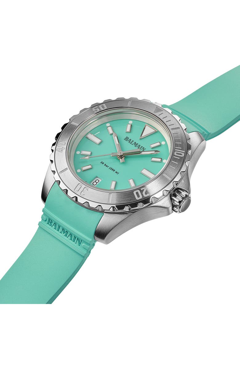 Balmain Ophrys Rubber Strap Watch, 34.5mm, Alternate, color, Stainless Steel