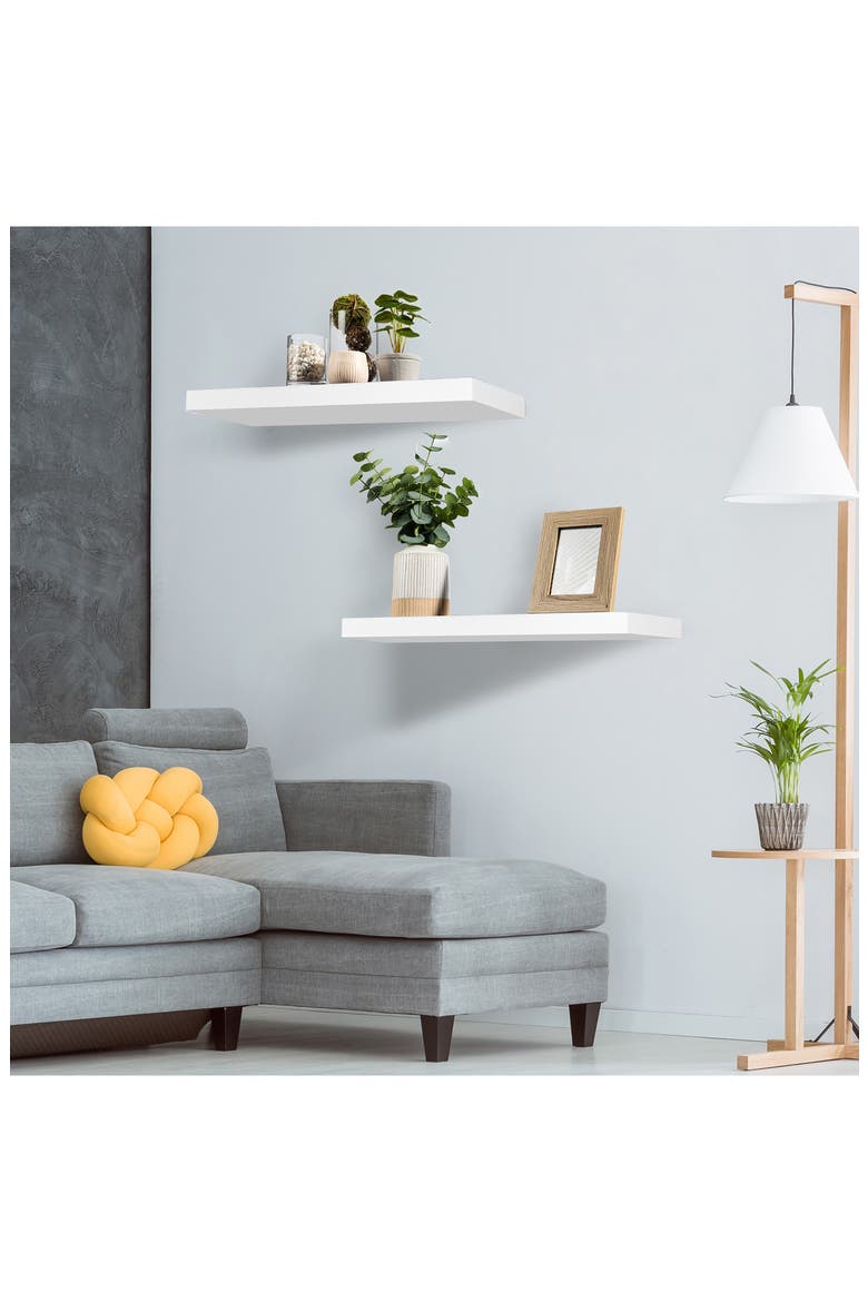 Set of 2 White Floating Rectangle Wall Shelves, Alternate, color, WHITE
