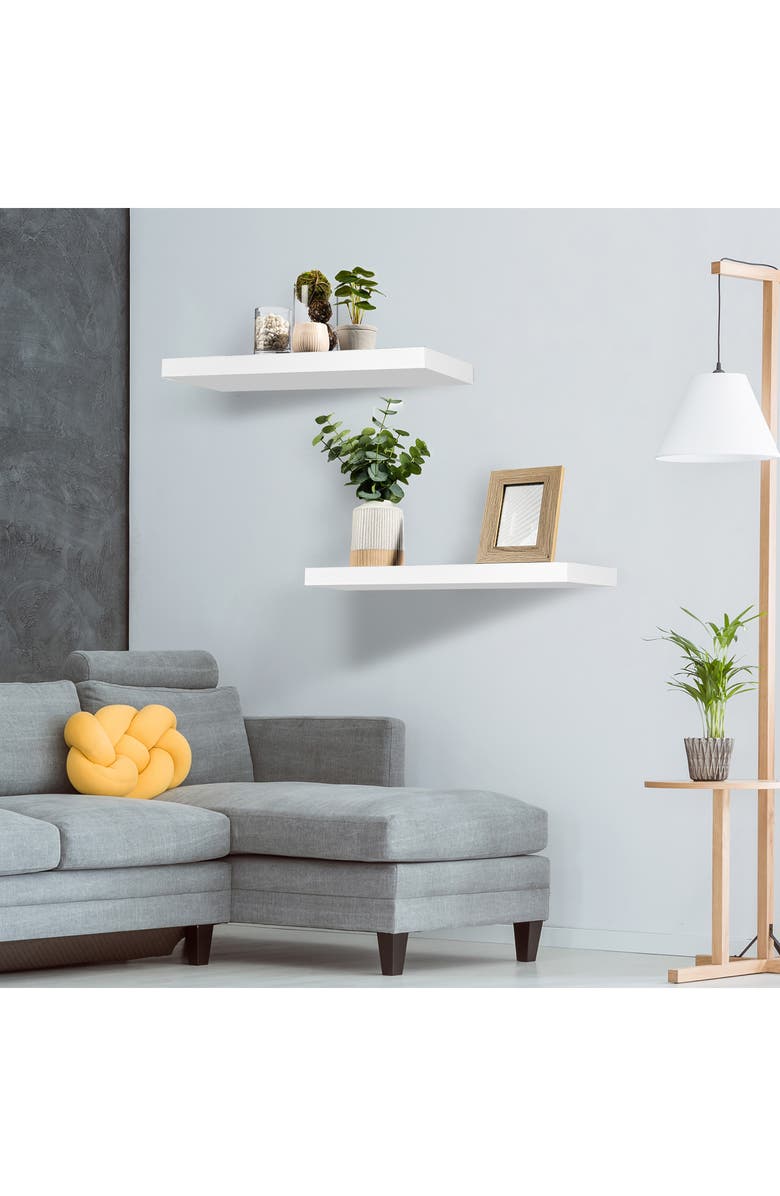 SORBUS Set of 2 White Floating Rectangle Wall Shelves, Alternate, color, White