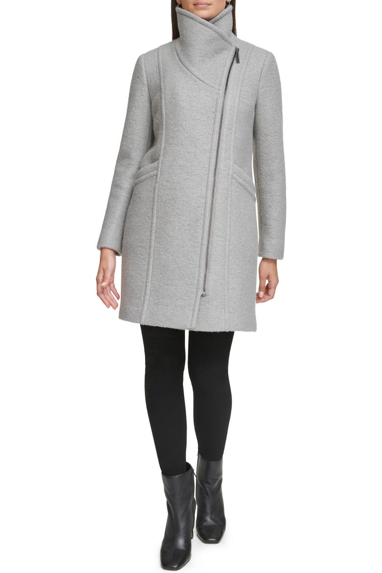 Asymmetric Zip Convertible Collar Bouclé Coat, Alternate, color, LIGHT GREY