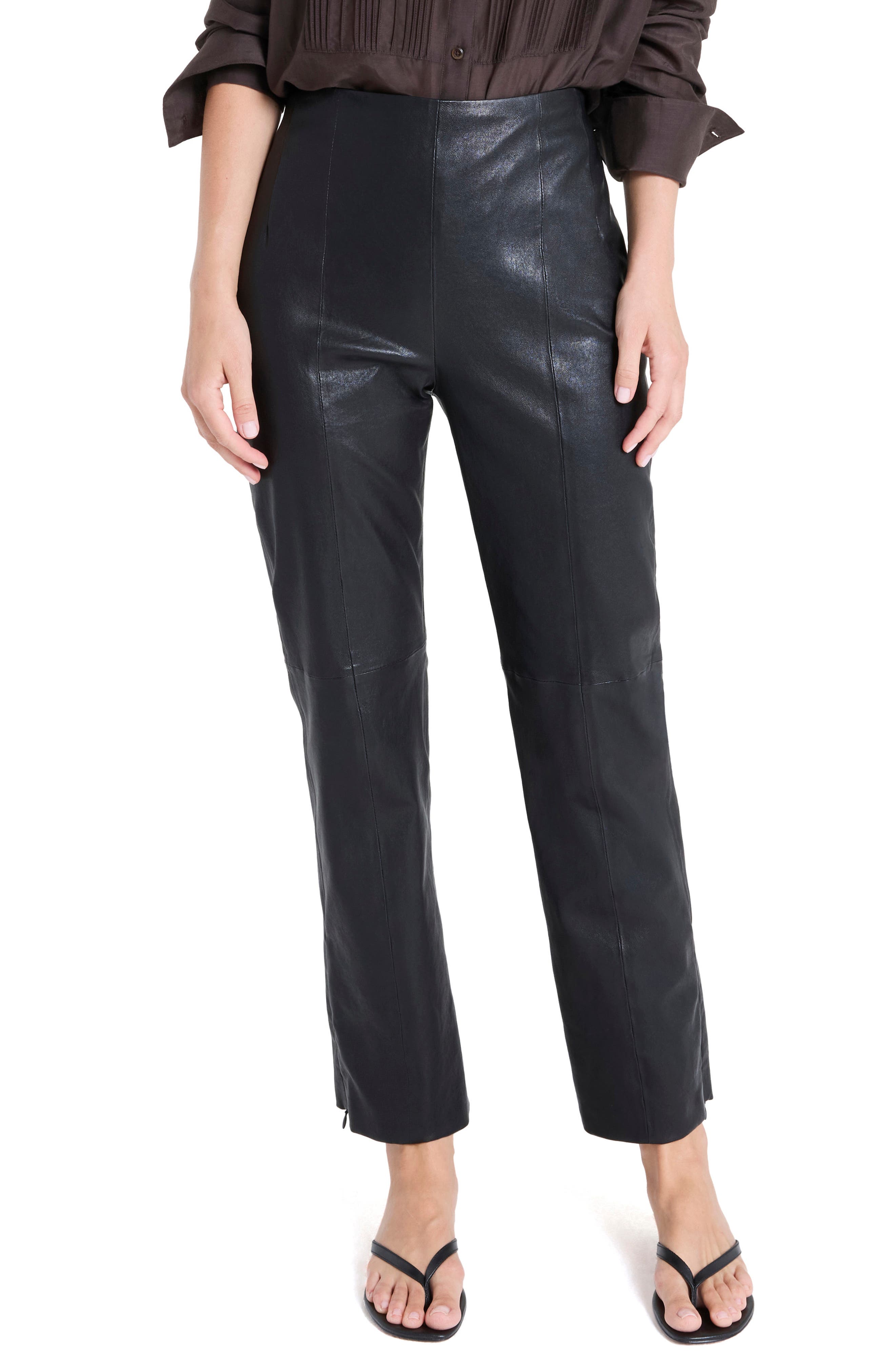 Logan Tapered Ankle Straight Leg Leather Pants