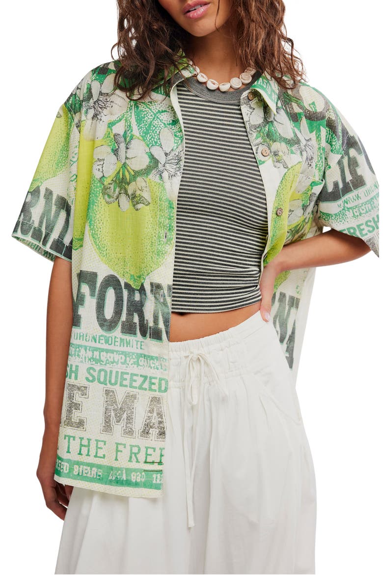 Fresh Squeezed Cotton Button-Up Shirt, Main, color, CITRUS FADE