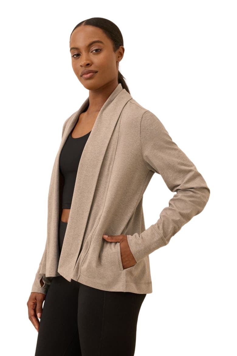 Luxe Essential Swing Cardigan Made With Organic Cotton, Alternate, color, Stucco Heather
