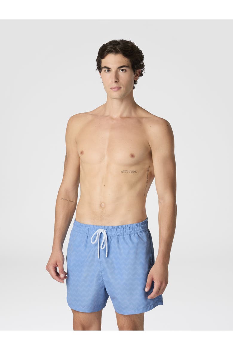 Mid-length Swim Shorts With Tone-on-tone Zigzag Print, Alternate, color, Light Blue