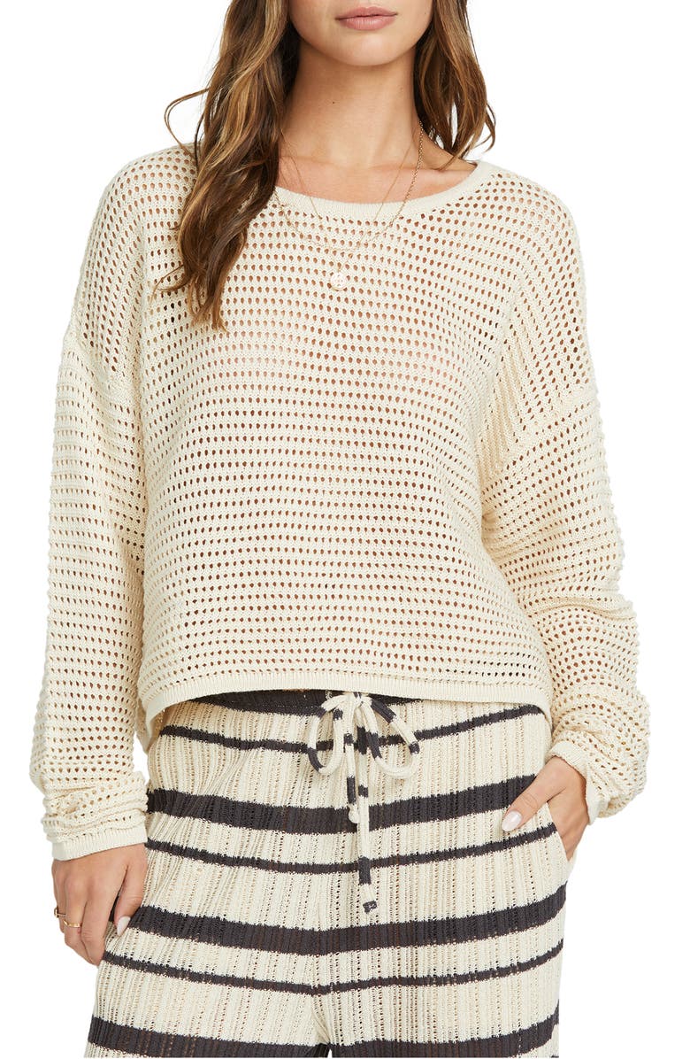 Billabong Daybreak Openwork Cotton Sweater, Main, color, Whitecap