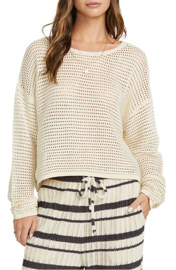 Billabong Daybreak Openwork Cotton Sweater In Neutral