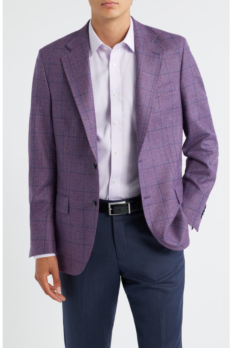 Hyperlight Soft Purple Shadow Check Wool Sport Coat, Main, color, PURPLE