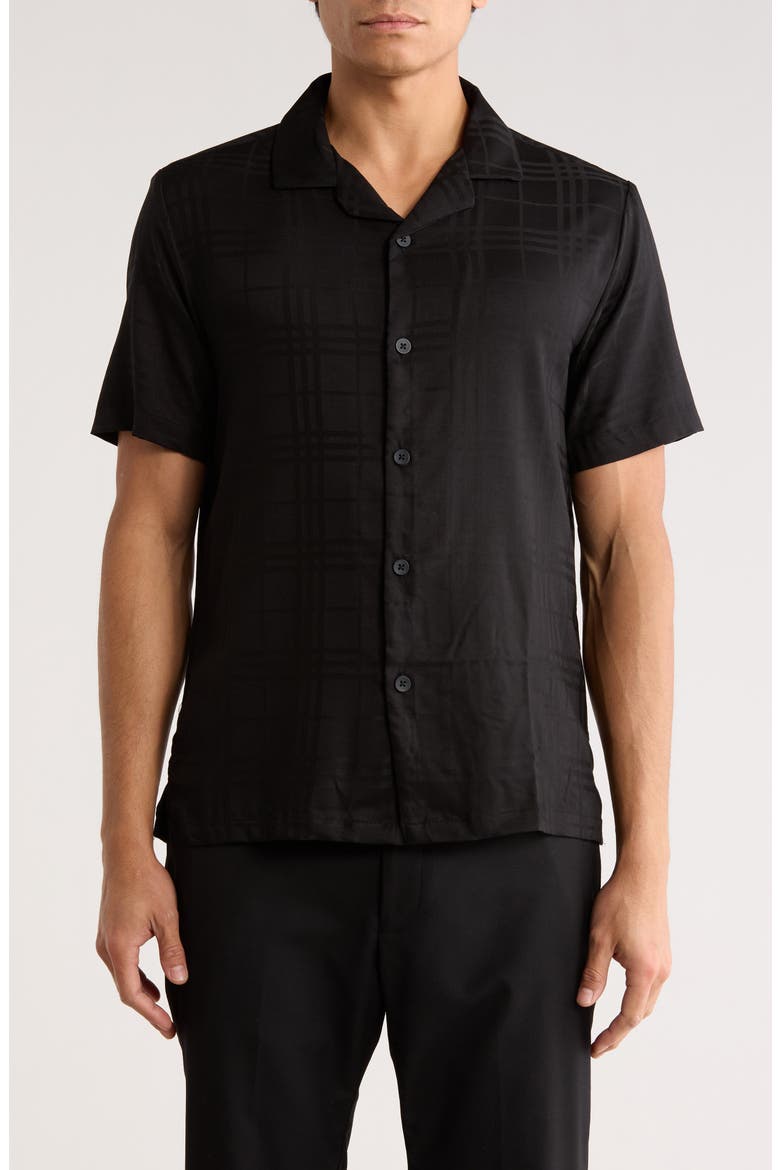 Plaid Jacquard Camp Shirt, Main, color, BLACK