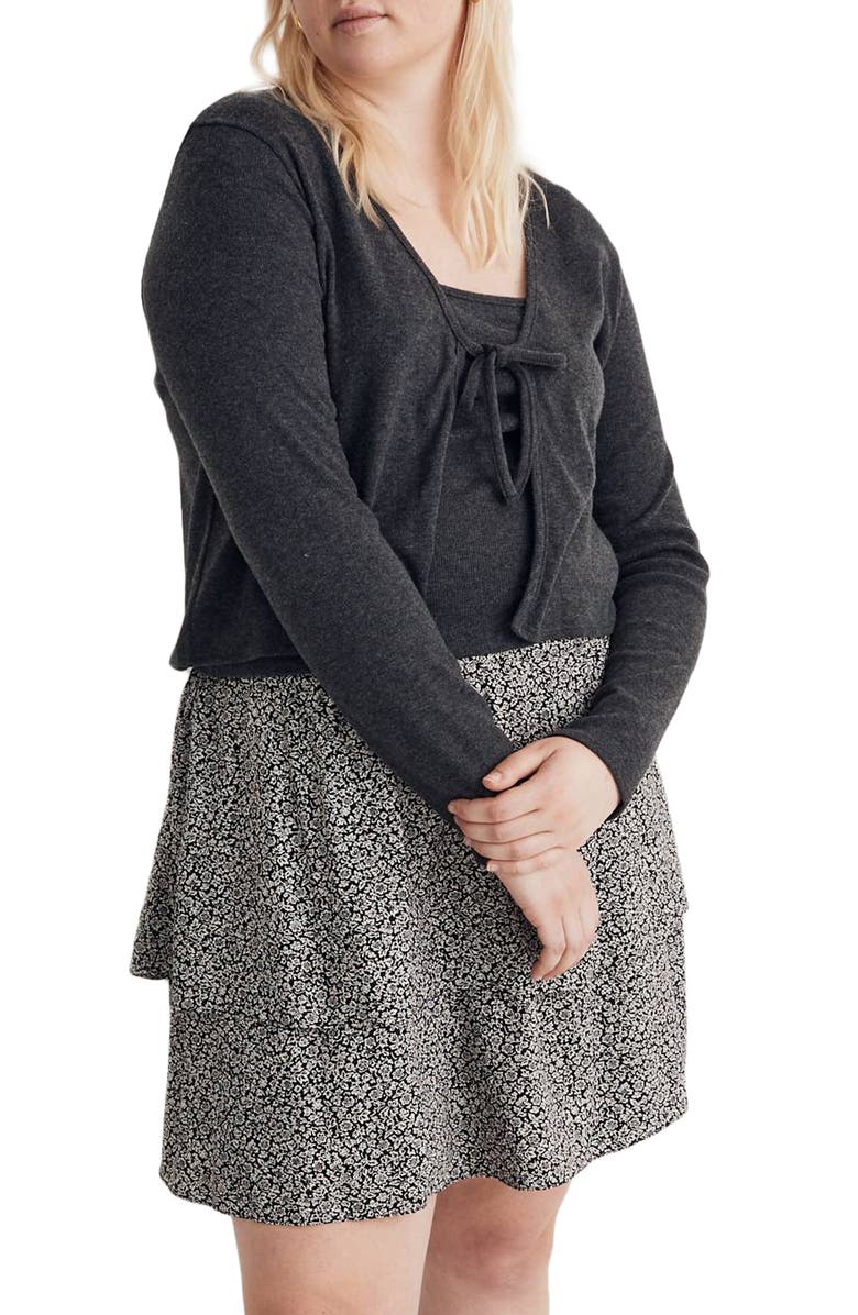 Madewell Brushed Rib Tie Front Cardigan, Alternate, color, 