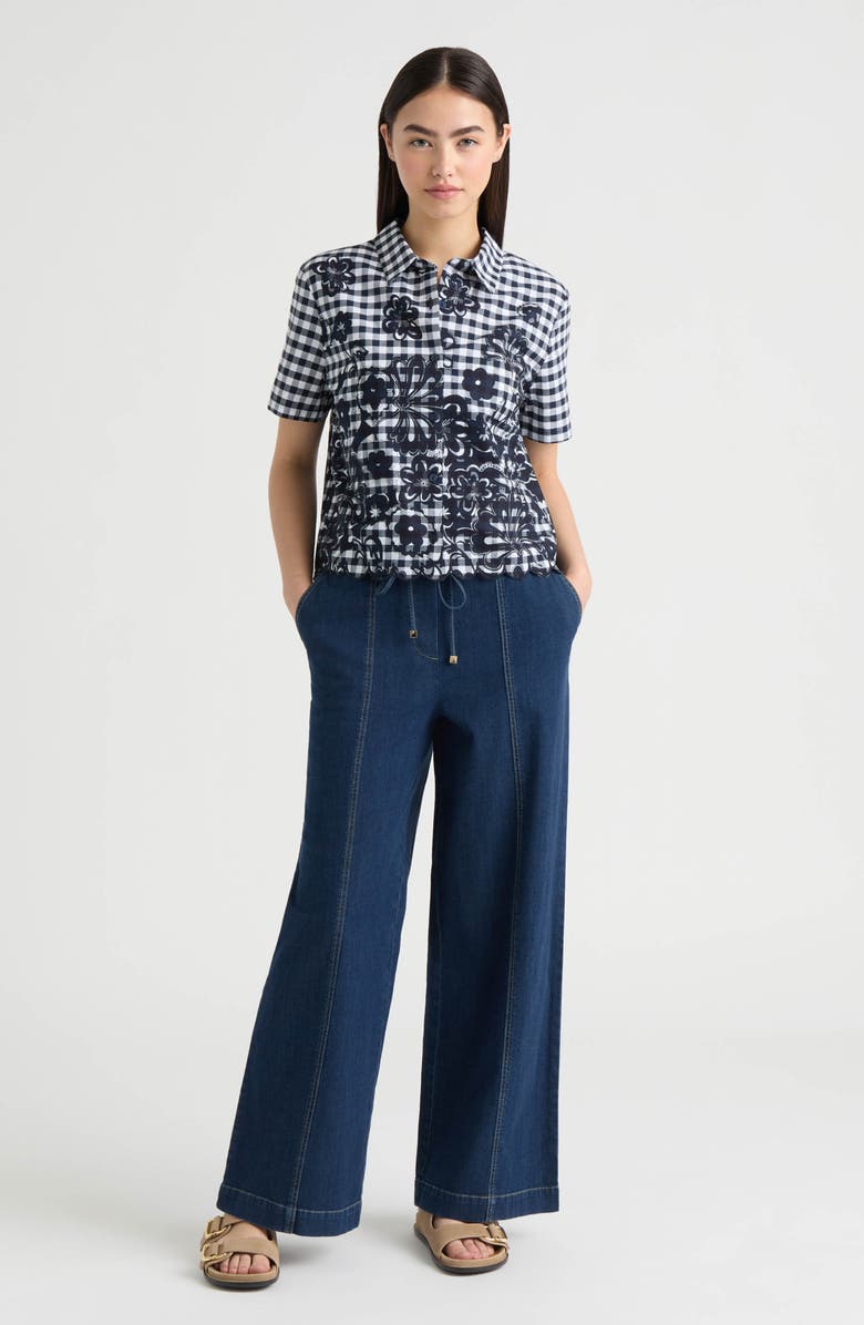 NVLT Floral Gingham Cotton Poplin Button-Up Shirt, Alternate, color, Navy Gingham