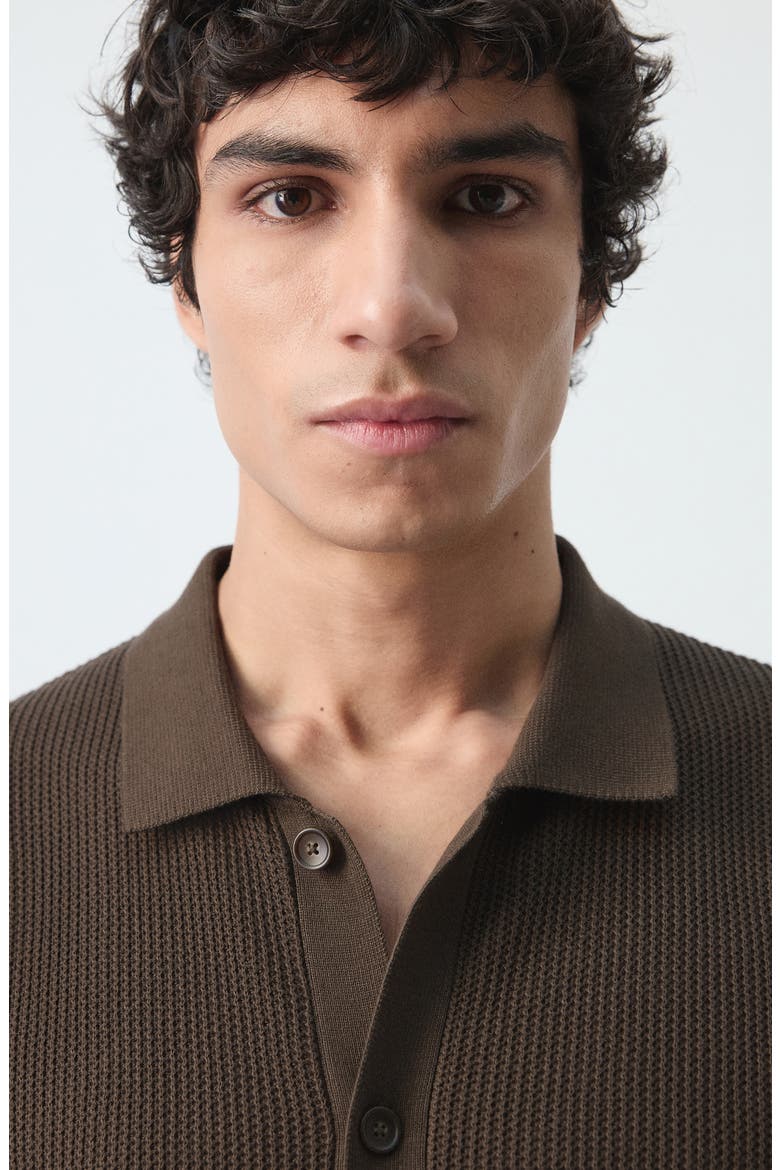 Cotton Piqué Button-Up Shirt, Alternate, color, CHOCOLATE