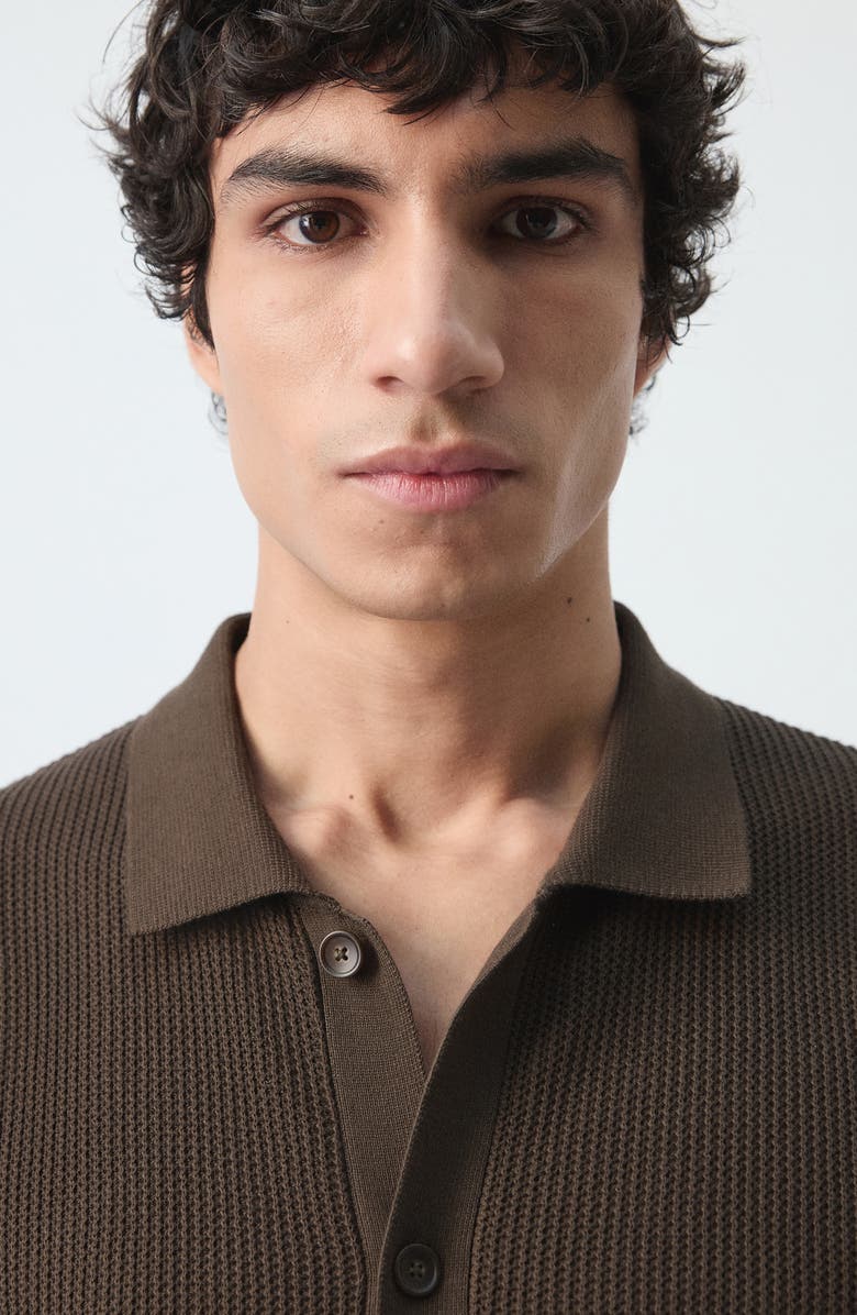 MANGO Cotton Piqué Button-Up Shirt, Alternate, color, Chocolate