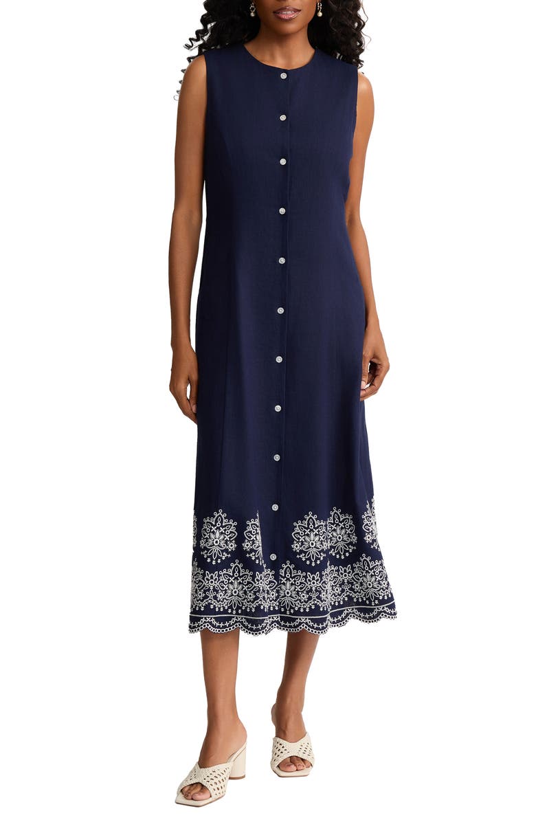 Jones New York Linen Blend Sleeveless Dress, Main, color, Pacific Navy