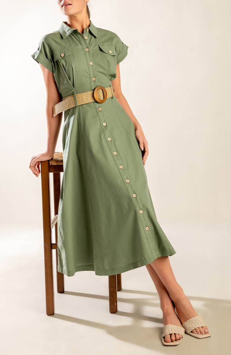 FREEMARKET Belted Stretch Cotton Midi Shirtdress with Pockets, Alternate, color, 