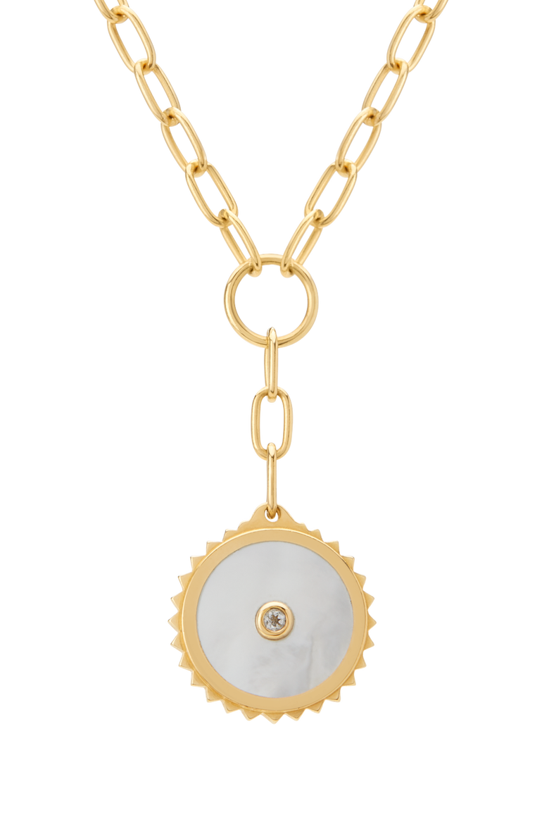 Halcyon Shield Drop Necklace, Main, color, Yellow Gold