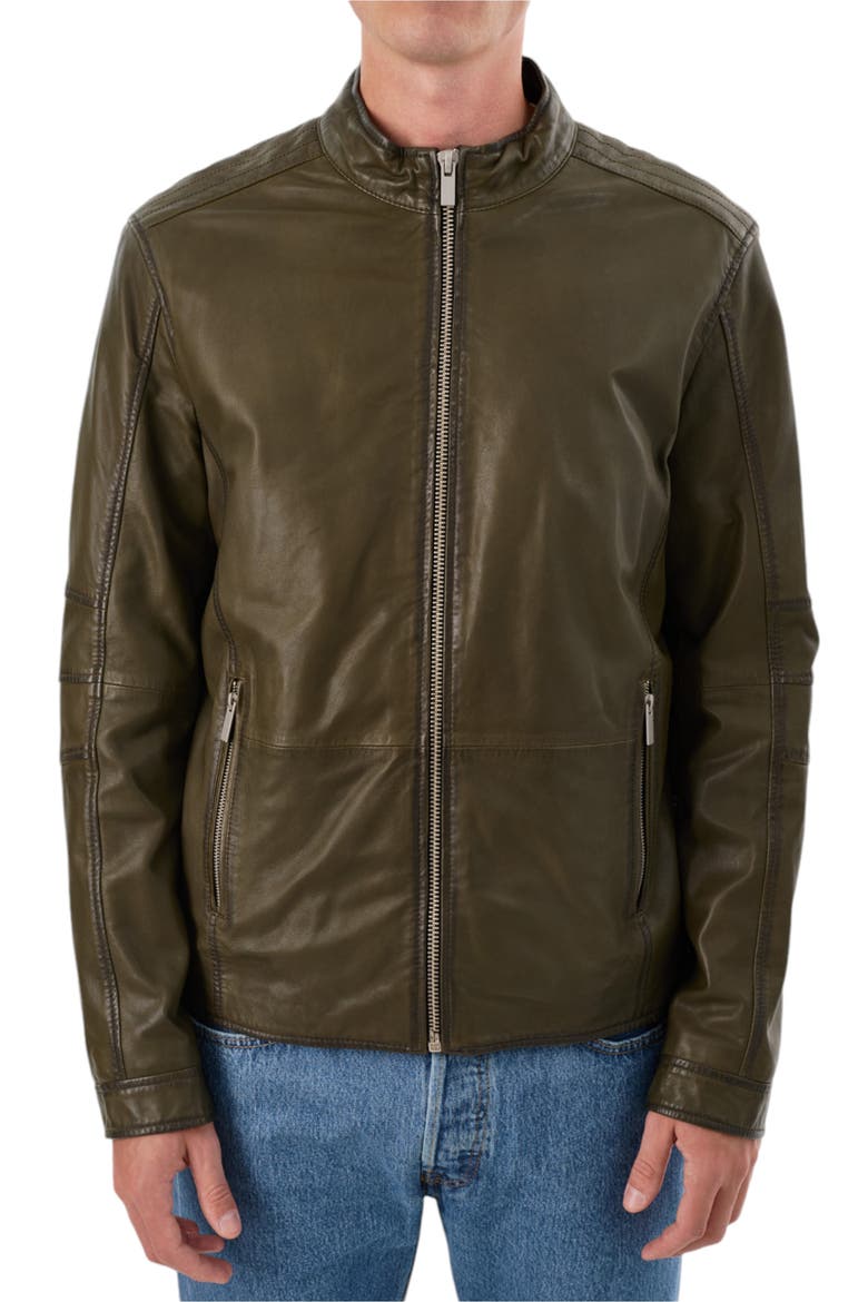 Lambskin Leather Jacket, Main, color, OLIVE