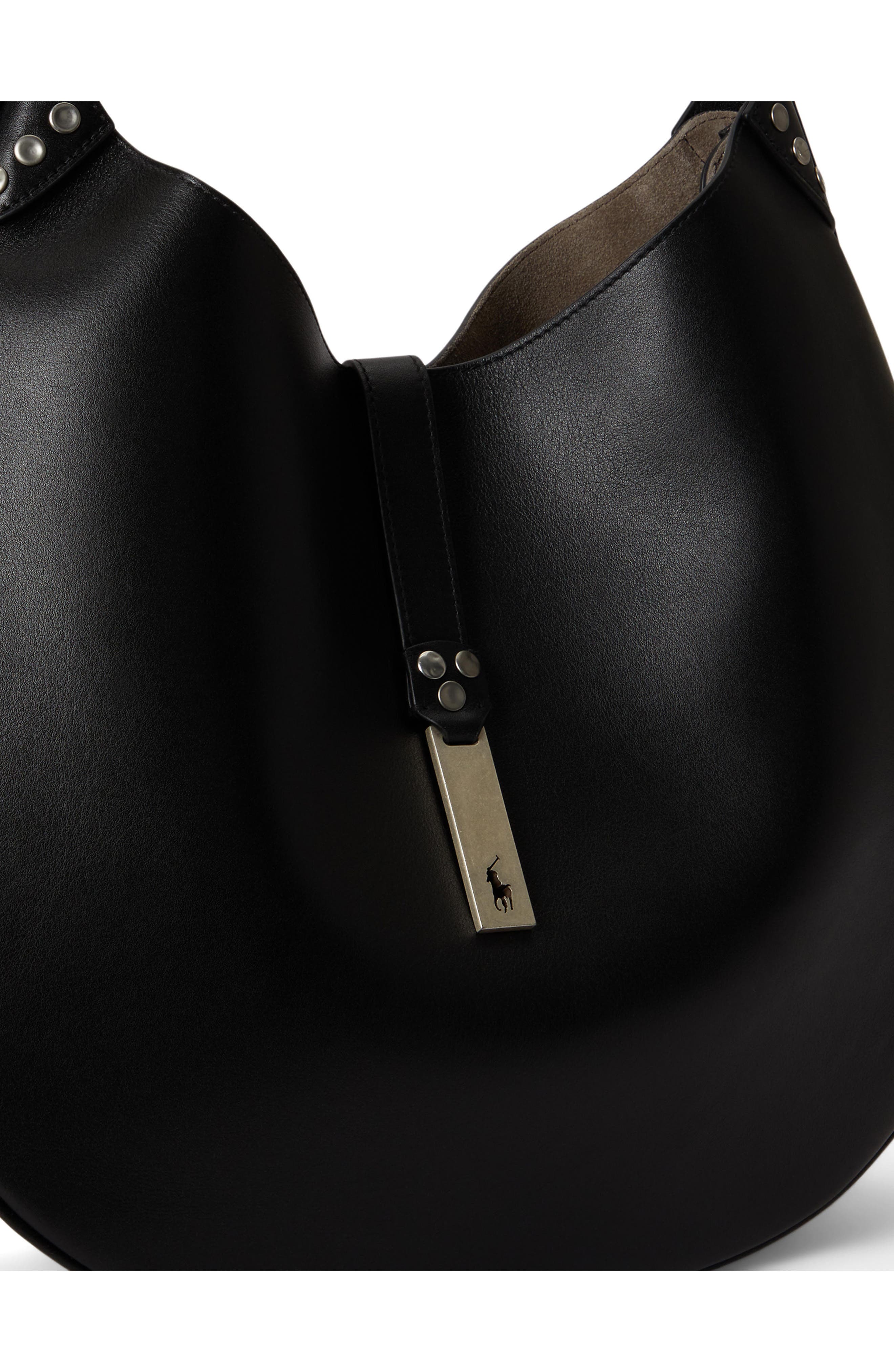 ID Leather Shoulder Bag, Alternate, color, BLACK