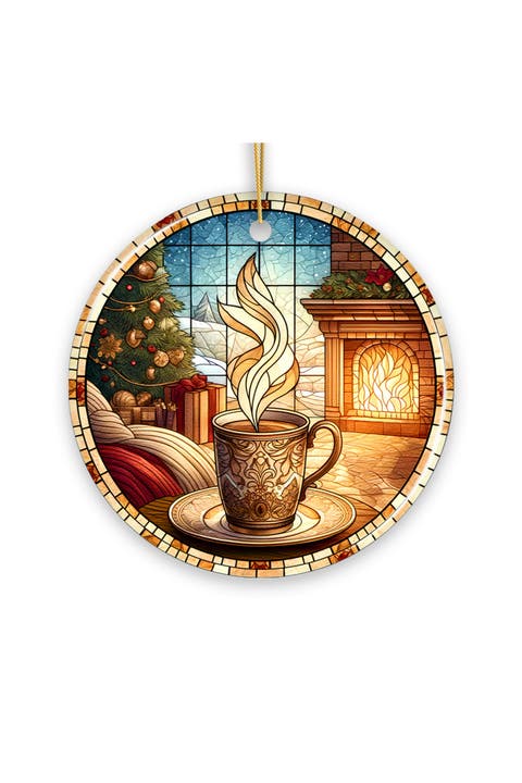 Cozy Fireside Coffee Stained Glass Style Ornament