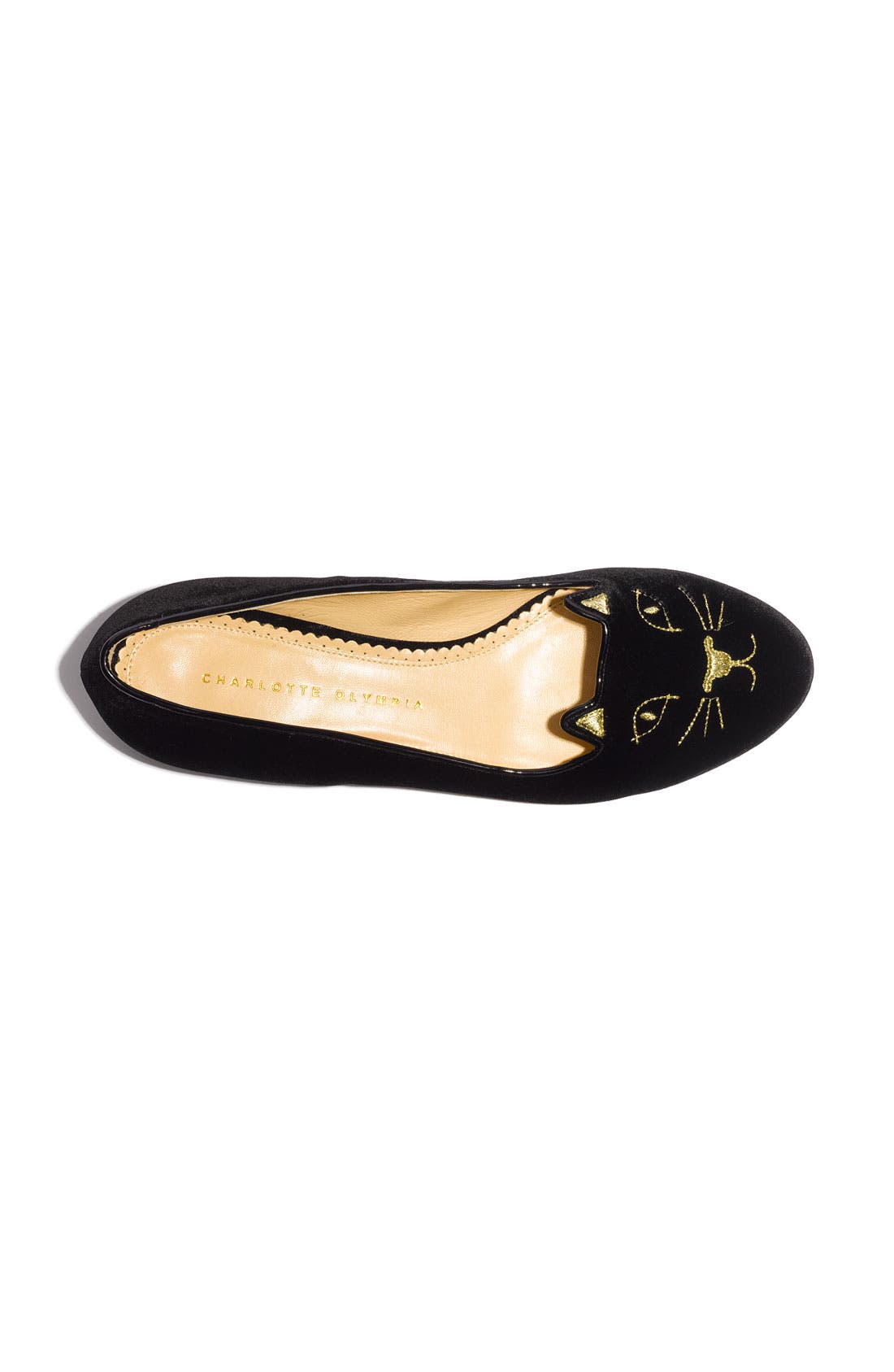 Charlotte Olympia Embroidered Cat Velvet Flat, Alternate, color, 