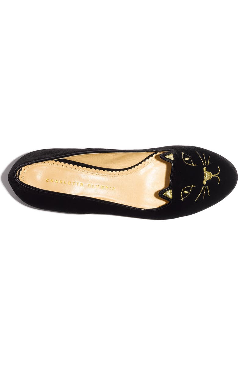 Charlotte Olympia Embroidered Cat Velvet Flat, Alternate, color,