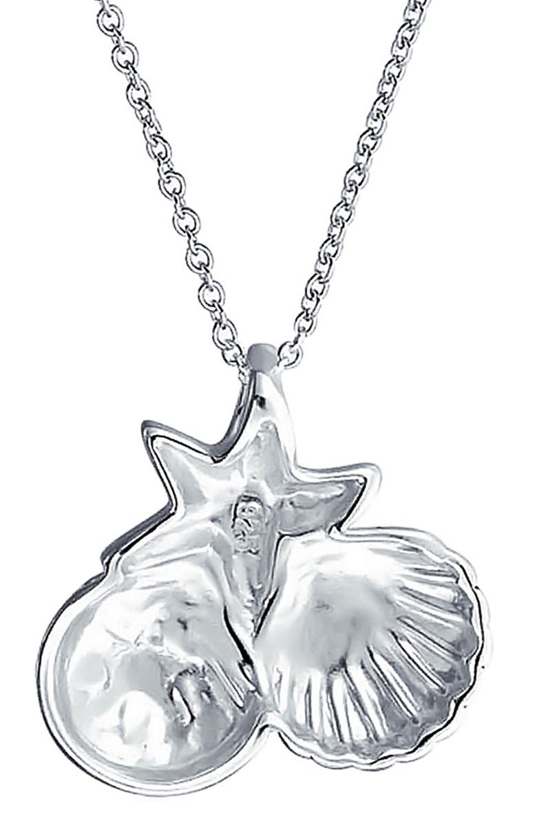BLING JEWELRY Sterling Silver Sand Dollar Starfish Clam Necklace, Alternate, color, Silver